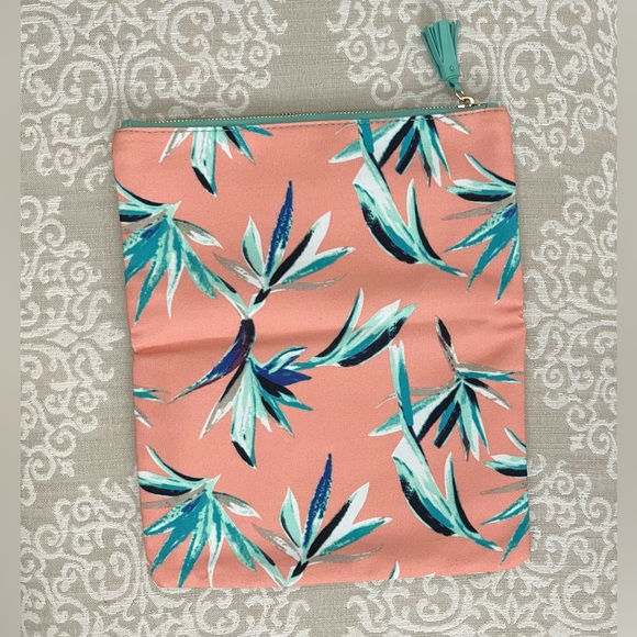 Rachel Pally Mint Coral Purple Tropical Floral Print Foldover Clutch - Picture 3 of 8